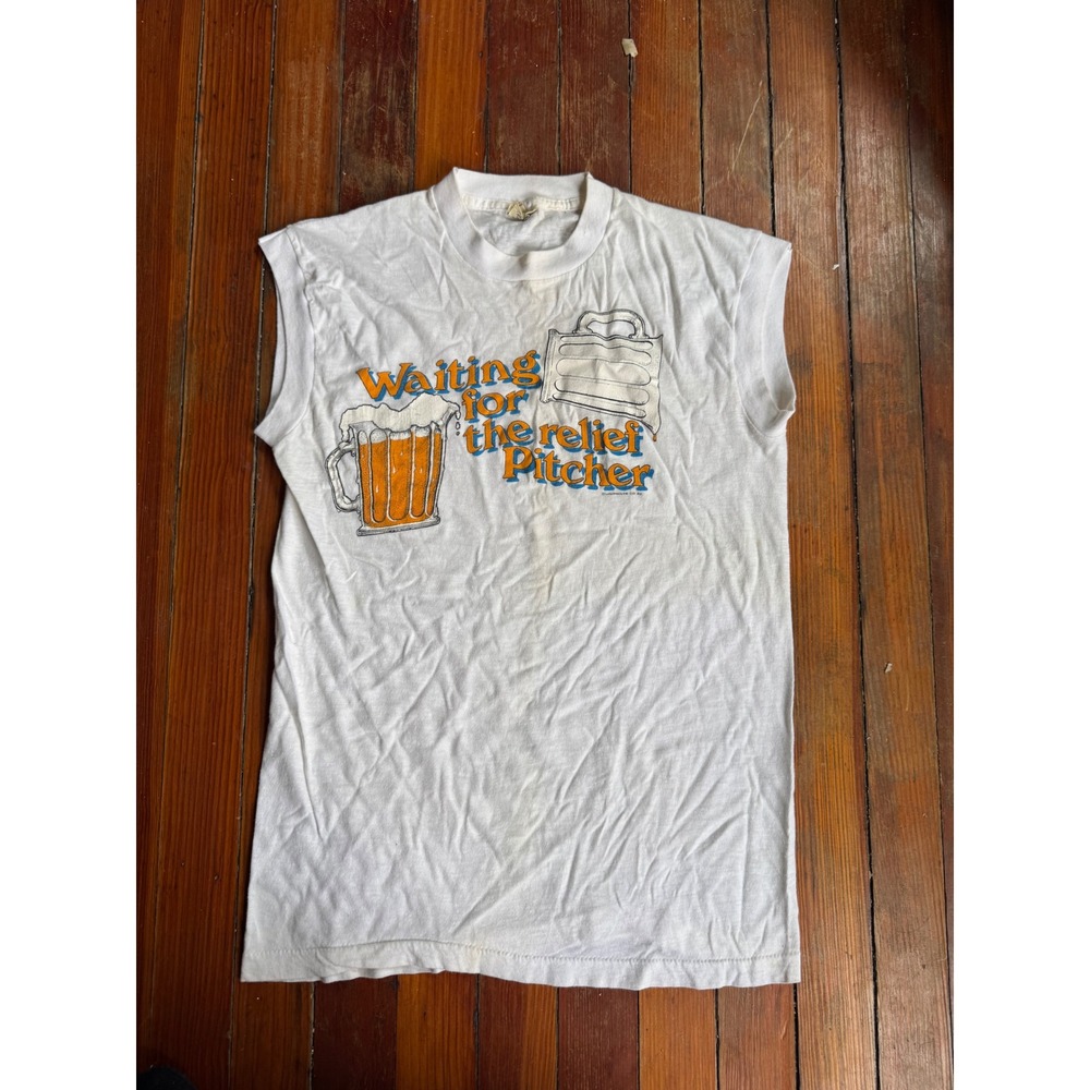 Vintage Screen Stars 80s Waiting for the Relief Pitcher Muscle Tee White Mens M